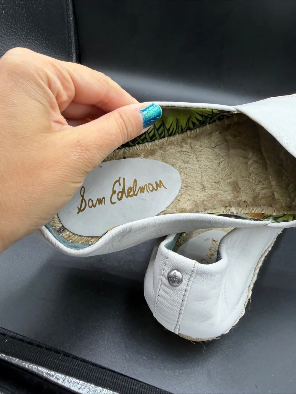 Sam Edelman white  Leather Espadrille Slip-Ons with Palm-Print Lining